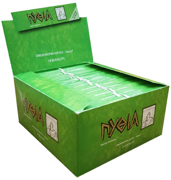 Πυθία Χαρτάκια King Size Πράσινο + Τζιβάνα – 32 φύλλα – Συσκευασία 24 τμχ